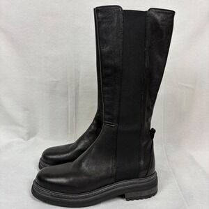 Emanuele Crasto Black Moto Boots Italian Leather Elastic Panels Size US 8 / 39